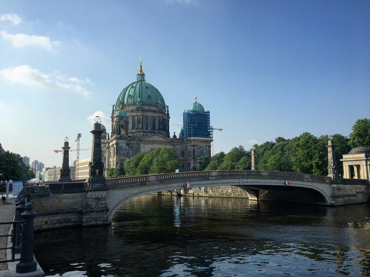 View across the Spree River to the Friedrich Bridge and Berlin Cathedral