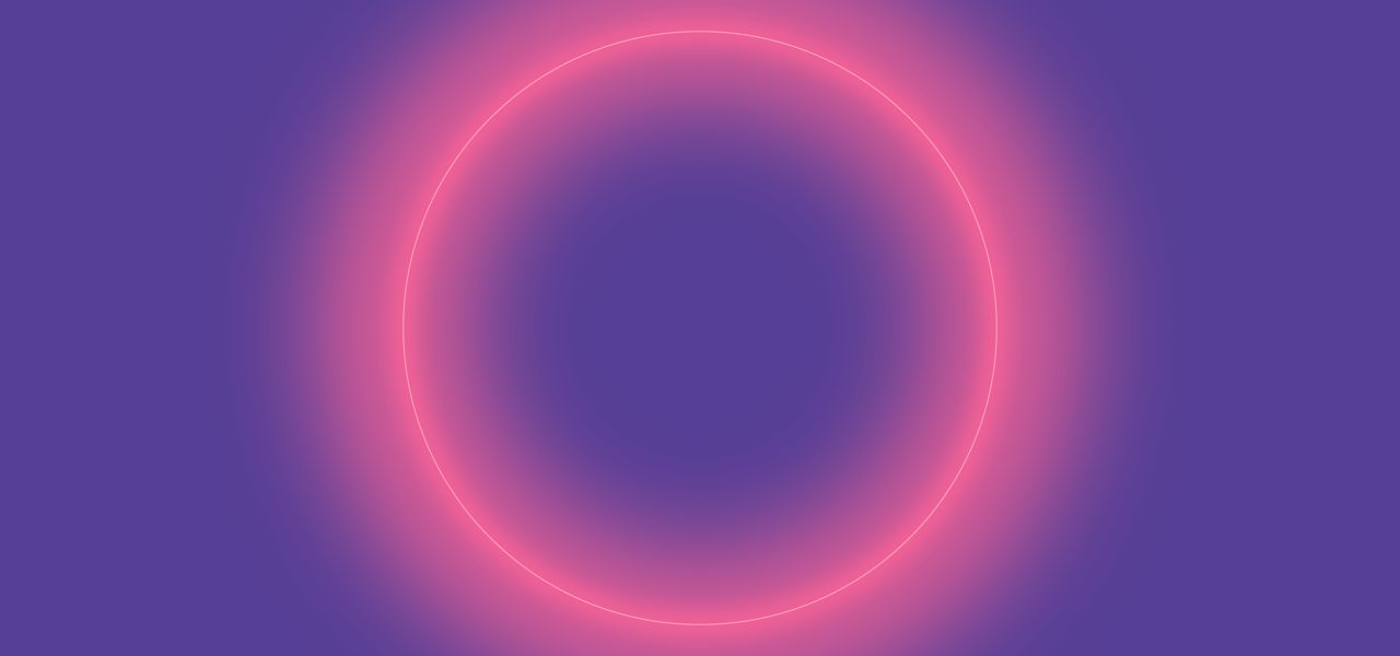 Bright pink circle on a purple background, with soft light effects around it. Minimalist, modern design.