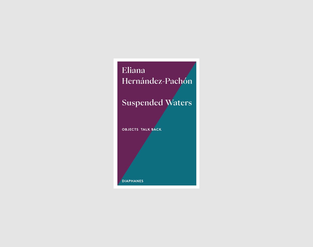 Book cover featuring "Suspended Waters" by Eliana Hernández-Pachón with a geometric design in purple and teal.
